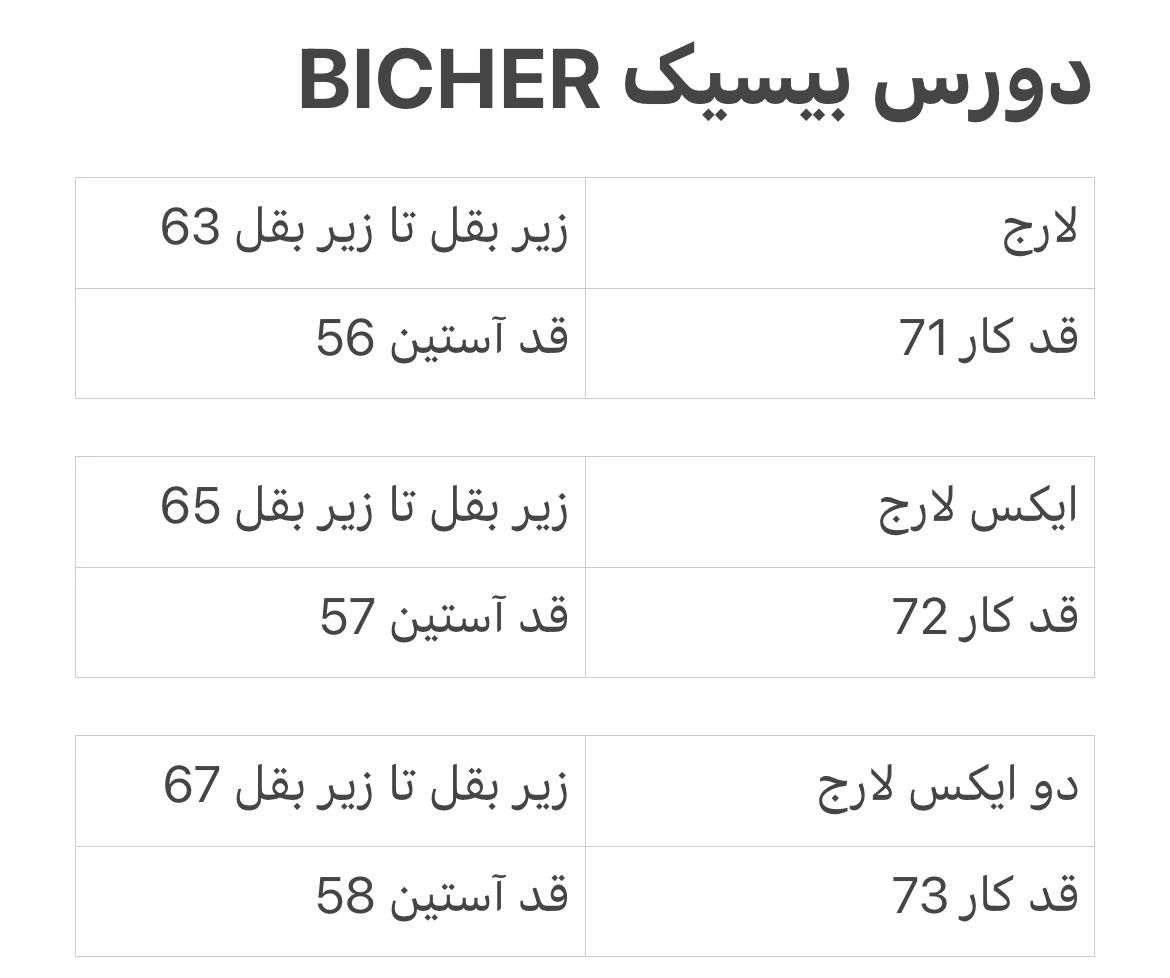 راهنمای سایز دورس بیسیک BICHER